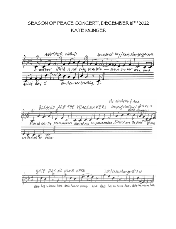 Kate Munger - Lyrics and Notation - SEASON OF PEACE CONCERT - 12.18.22