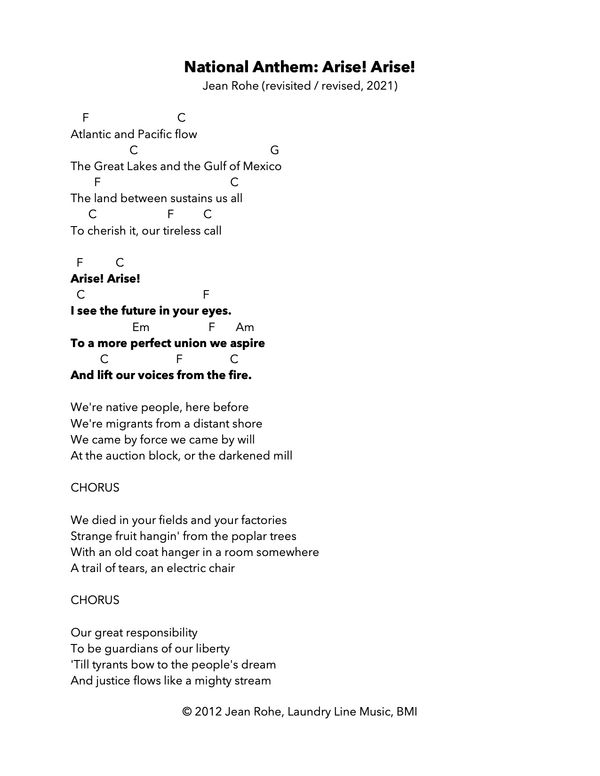 National Anthem Lyrics - Jean Rohe - Lyrics with chords - 2021
