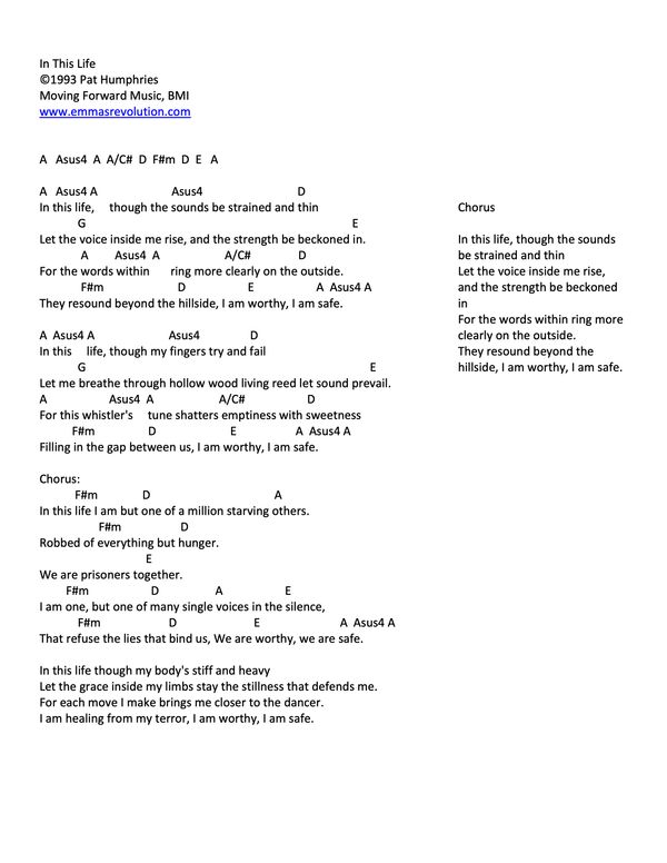 In This Life - Lyrics with Chords in A