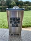 Gunmetal Grey "Sundown Saturday Night" 16oz Tumbler with Closable Lid