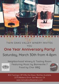 Twin Oaks Valley Winery 1st Anniversary 