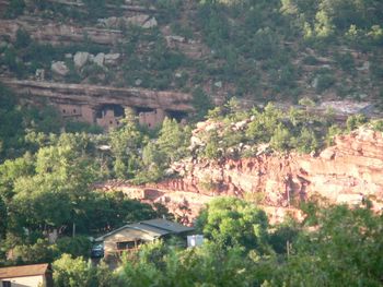 Cliff dwellings visible from Manitou Springs recording house, close-up.
