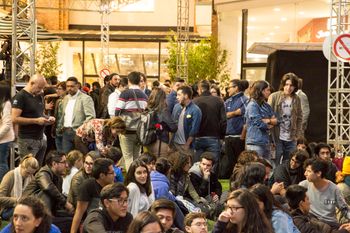 The crowd awaits, Screaming Headless Toros at the University of San Francisco , Quito Ecuador 3.8.18
