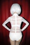 White Strip Netting Collar Bodysuit