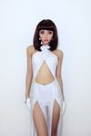 DJ / Female Singer Cross Hanging Neck Strap Sexy Lantern Black / White Jumpsuit