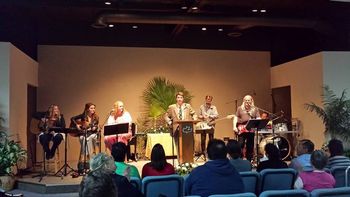 Band and Pastor on first sunday in new building
