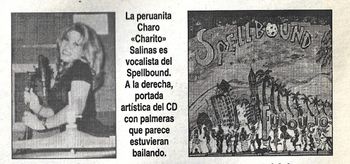 La peruanita Charo “Charito” Salinas es vocalista del Spellbound. A la derecha, portada artística del CD con palmeras que parece estuvieran bailando.
