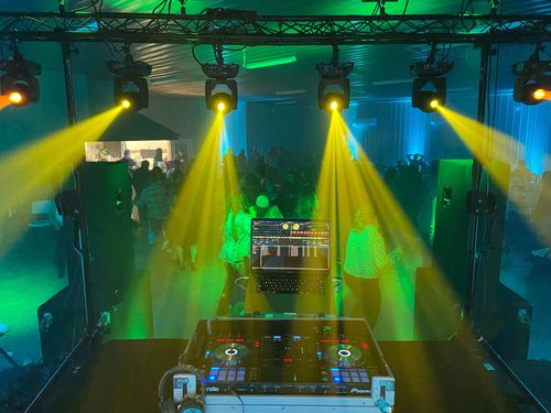 Musical Genius Production's DJ Moving Heads Light Show with Wedding Guests Dancing