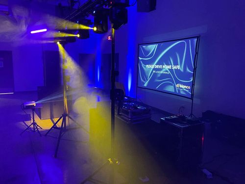 Video Screen and DJ Lighting from Musical Genius Productions at Wedding Reception
