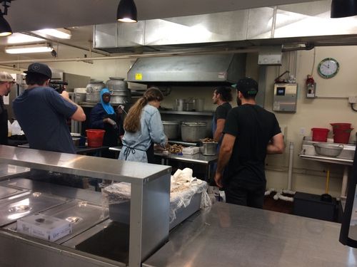 Adam Ezra Group hard at work in the kitchen at New Horizons - August 22, 2019