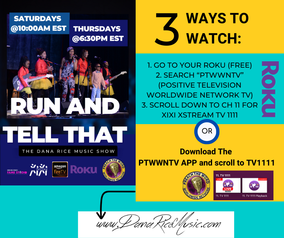 Dana Rice Music Show  Airs Thursdays at 6:30pm EST on PTWWNTV Channel 1111 Available on Roku and mobile