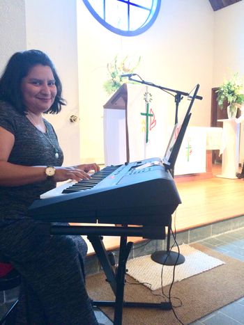 Setting up to sing and play for a wedding ceremony at a ski resort in VT.  The music for the day included the "Panis Angelicus"
