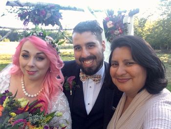 Meeting the joyful bride and groom after the wedding
