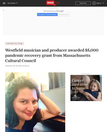 $5,000 Musician's Grant News from the Massachusetts Cultural Council in MassLive, March 2023
