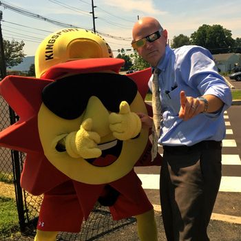 With Festus, the Kingsport FunFest mascot, during solar eclipse. Kingsport, TN 2017
