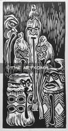 "Spitting Tikis" Relief Print