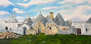 Italian Trullo House | Acrylic and Modeling Paste on Canvas | 24" X 48" | 2024 | SOLD
