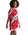 SJMT RED LIPS Women's Open Shoulder A-Line Dress