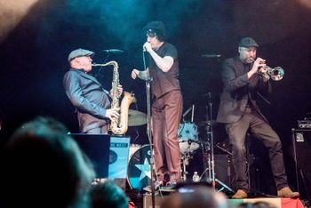 Jesse Malin with Danny Ray and Indofunk Satish [photo by Vivian Wang]
