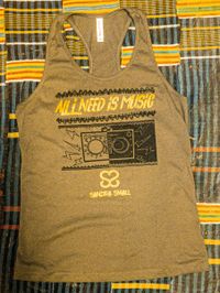 All. I Need Is Music Woman's Racer back Tank - Military Green and Gold lettering