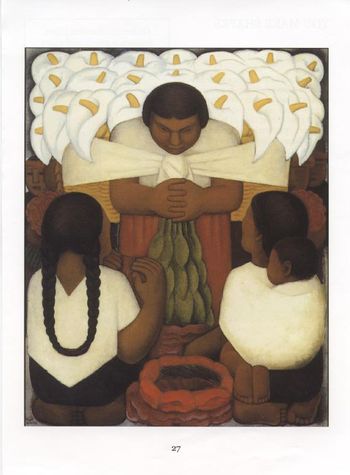 Artworks within the book are often full page, allowing children to see the details. This work by Diego Rivera, like other paintings within the book, is a scene that is tasteful and perfectly suited for young viewers.
