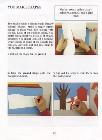 After reading the 10 minute lesson to your child, your child is ready to make art. Images remind children of the techniques they learned in the previous video lesson.
