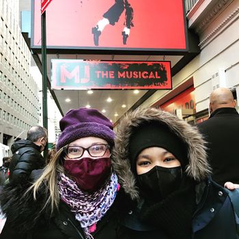 With student Walter Russell III after seeing him play Young Michael Jackson in Broadway's MJ
