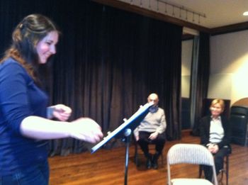Student Dagmar Wetherill rehearsing with famed composer, Charles Strouse.
