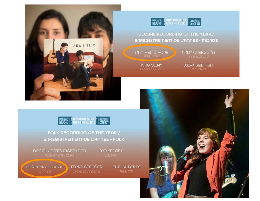 A hearty Congratulations to Ana & Eric and Rosemary Lawton Music (producer Clare Follett) for their East Coast Music Association (ECMA) nominations!  We are so proud to work with artists who push themselves and continually create music for the world to enjoy. Well done, team!