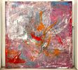 * SOLD -“Cardinal Visits” - Touchable Texture Series - 36" x 36" x 1 1/2"