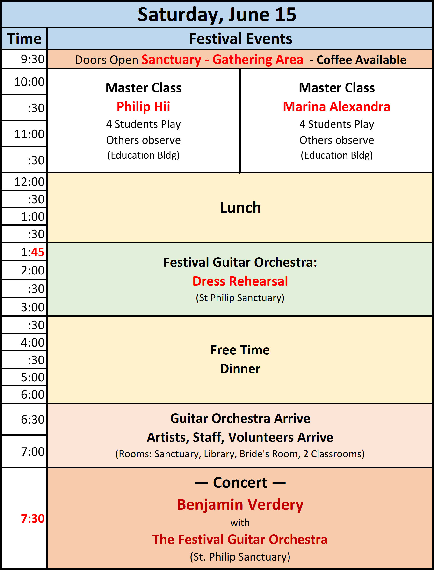 Houston Classical Guitar Festival Festival Schedule