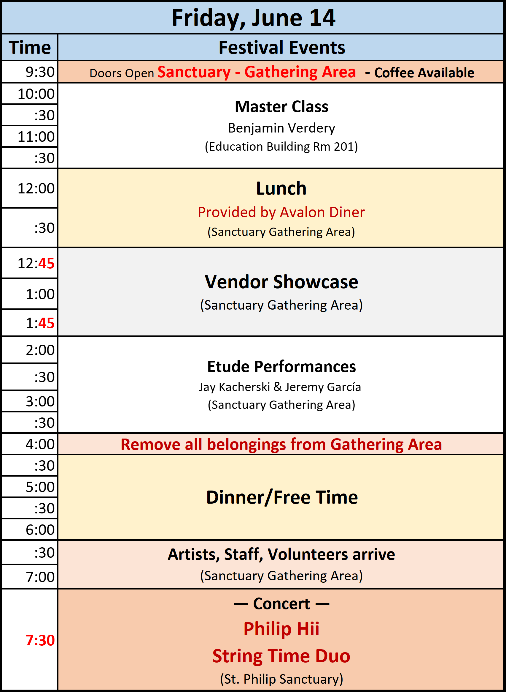 Houston Classical Guitar Festival Festival Schedule