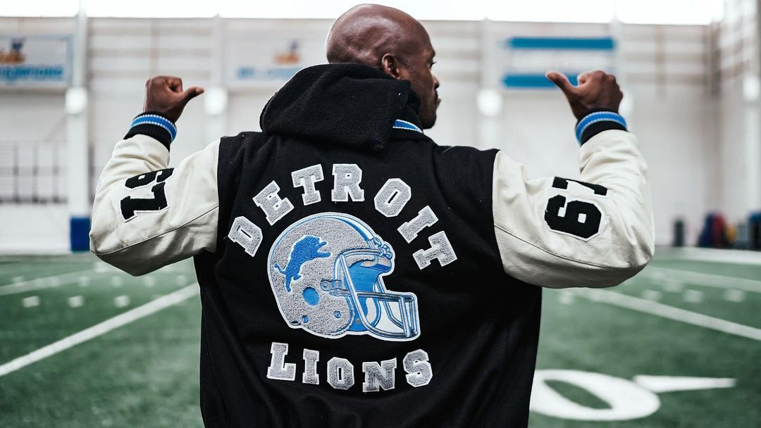 Vintage NFL Detroit Lions Suede Leather Baseball Varsity Jacket (Large)