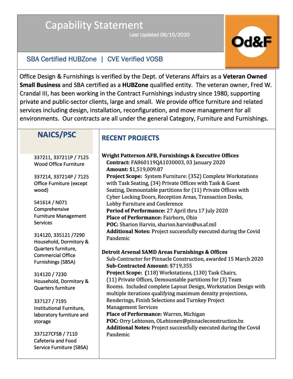 Office Design & Furnishings, LLC CAPABILITIES