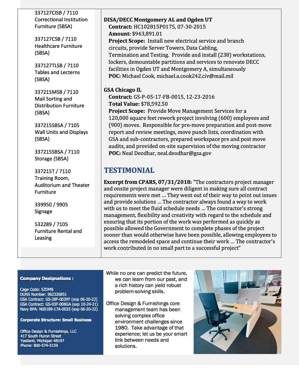 Office Design & Furnishings, LLC CAPABILITIES