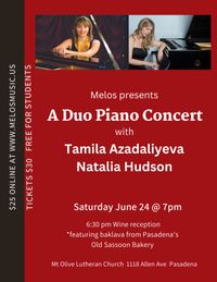 Piano Duo concert: Tamila Azadaliyeva and Natalia Hudson