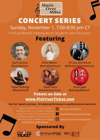 The Music Over Miles Virtual Benefit Concert - Featuring: 7pm CT -Of Sea and Stone, Steel Ivory, Dixie Jade, Elise, Katie Stallings, Zach Janson 7pm CT