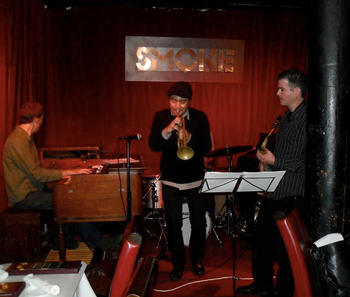 With Taku Kuroda, Brad Whitely, and Kenneth Salters at Smoke, NYC
