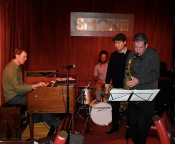 With Taku Kuroda, Brad Whitely, and Kenneth Salters at Smoke, NYC
