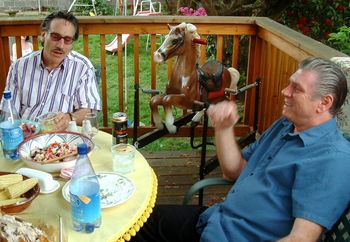 Rick Estrin and West Coast guitar great Rick Welter relaxing at my house in Portland
