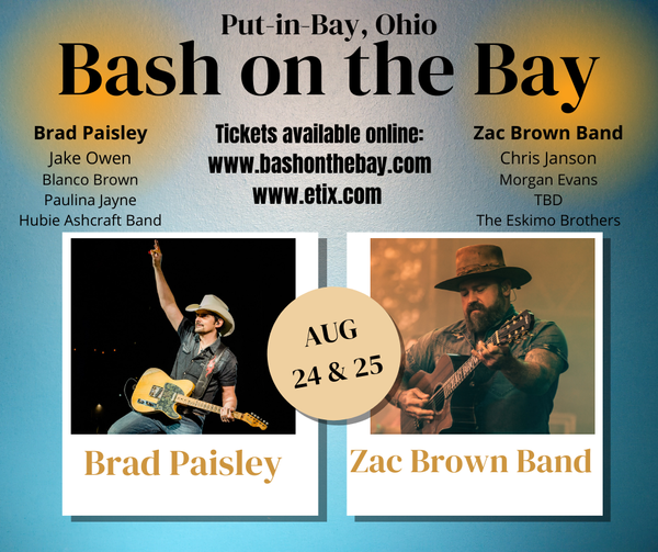 The Hubie Ashcraft Band shared the stage with Jake Owen, Blanco Brown, and Grammy Award Winner Brad Paisley on Aug. 24th at Bash on the Bay, (Put-In-Bay, OH). The Zac Brown Brown headlined the following night Aug. 25th. 