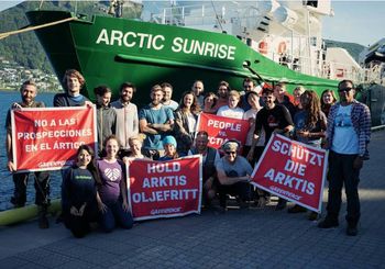 In August 2017, B. Soleil joined Greenpeace International aboard the Arctic Sunrise in support of a campaign to end drilling in the Arctic Ocean. (Trømso, Norway)
