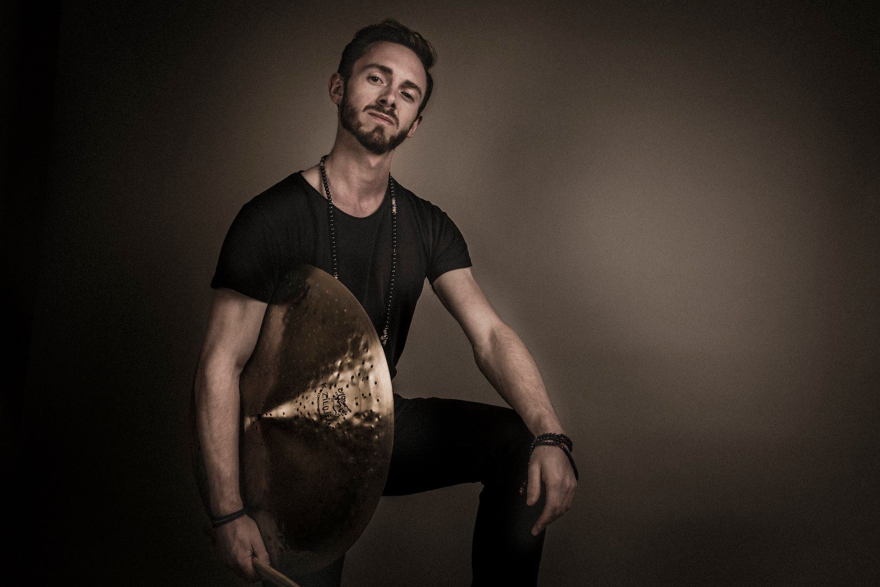 Maxime Cholley with a large cymbal