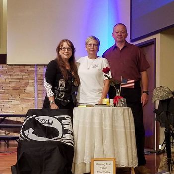 Ann & her husband CJ Byerly with Gold Star Mother Bernie Koprince at event honoring her KIA son, Billy Koprince, Jr.
