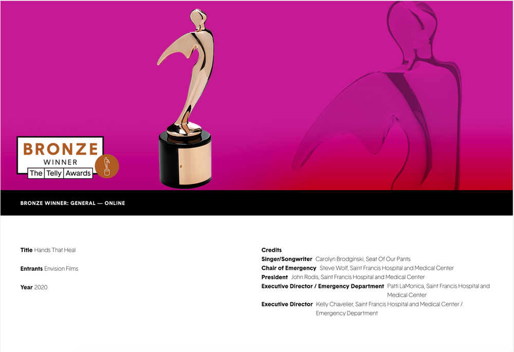"Hands" Music Video Recipient of 2020 Telly Award Honoring Excellence in Video and Television Across All Screens.