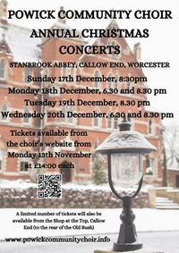 Powick Community Choir Christmas Concert at Stanbrook Abbey, 18/12/2023 @ 18:30 ***ALREADY SOLD OUT***