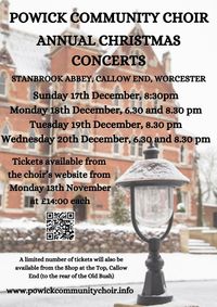 Powick Community Choir Christmas Concert at Stanbrook Abbey, 18/12/2023 @ 20:30***SOLD OUT***