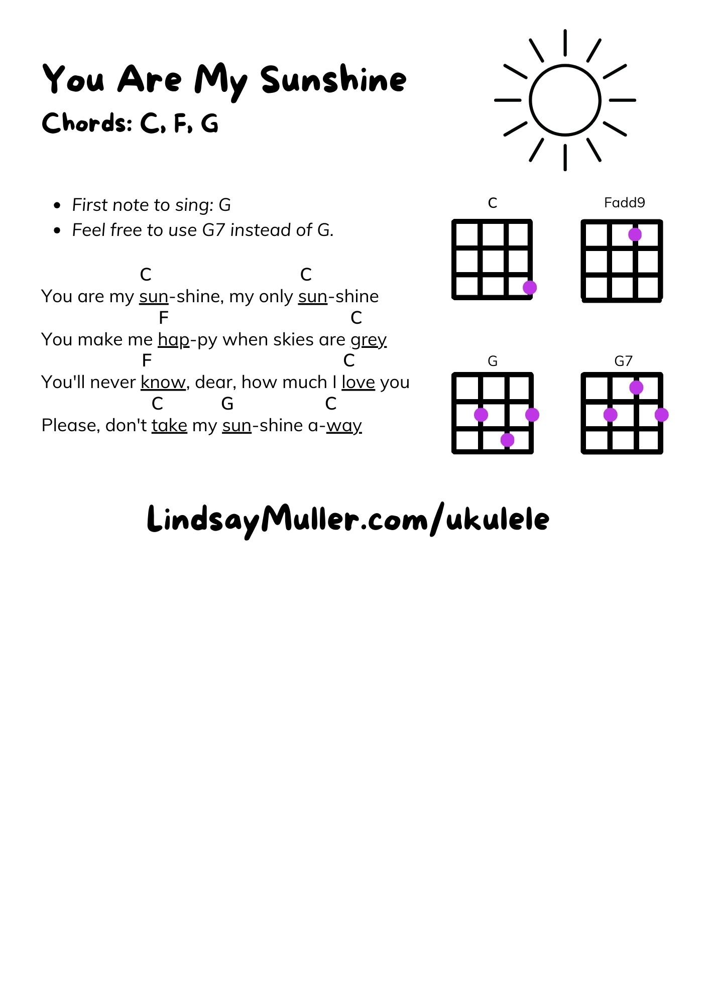 How to play "You Are My Sunshine” on Ukulele || FREE PDF chord sheet ...
