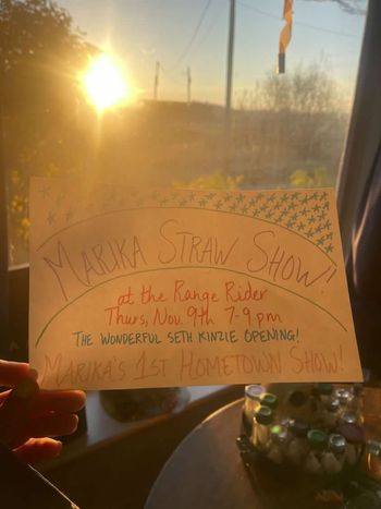 Sun-kissed photo of the handmade flyer for my first hometown show at the Range Rider in Enterprise, OR (Nov 2023). Photo courtesy of Kyrie Weaver.
