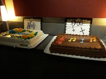 Birthday cakes for the birthday girl (my girlfriend, Wendy) and boy (our bass player, Doc)! (Photo by Selenia Nougar)
